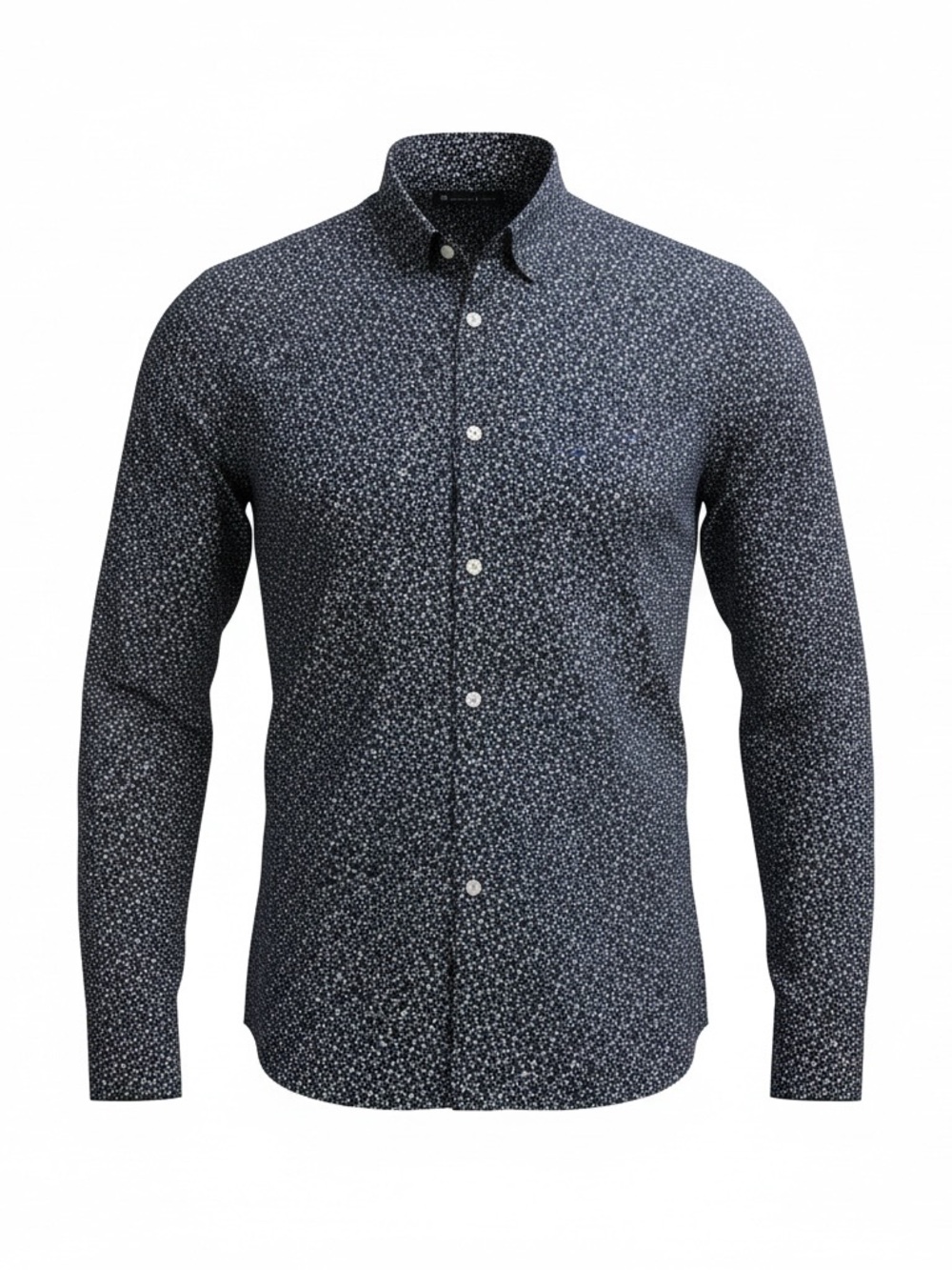 American Tall Men's Blue Geometric Polyester Spandex Slim Fit Button-Up Shirt MT